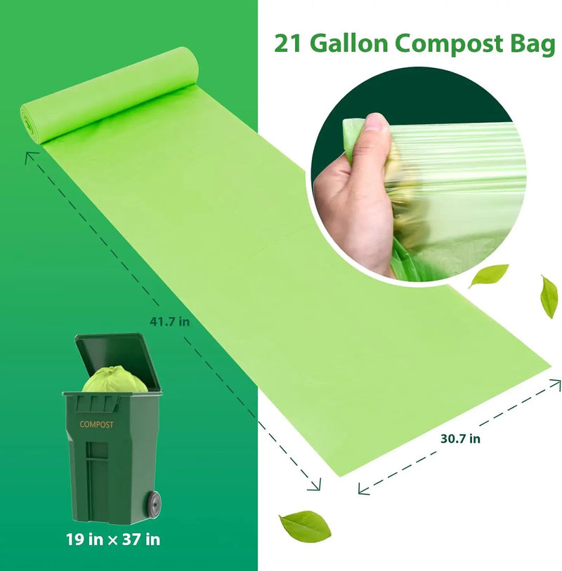 Compostable Trash Bags 21 gallon,20 Count,Extra Thick 1.28 Mills,Fits13-25 gallon trash can, Extra Strong and thick,Compostable Lawn & Leaf Yard Waste bags,ASTM D6400,Bpi Certified by GreenHaven Gardens