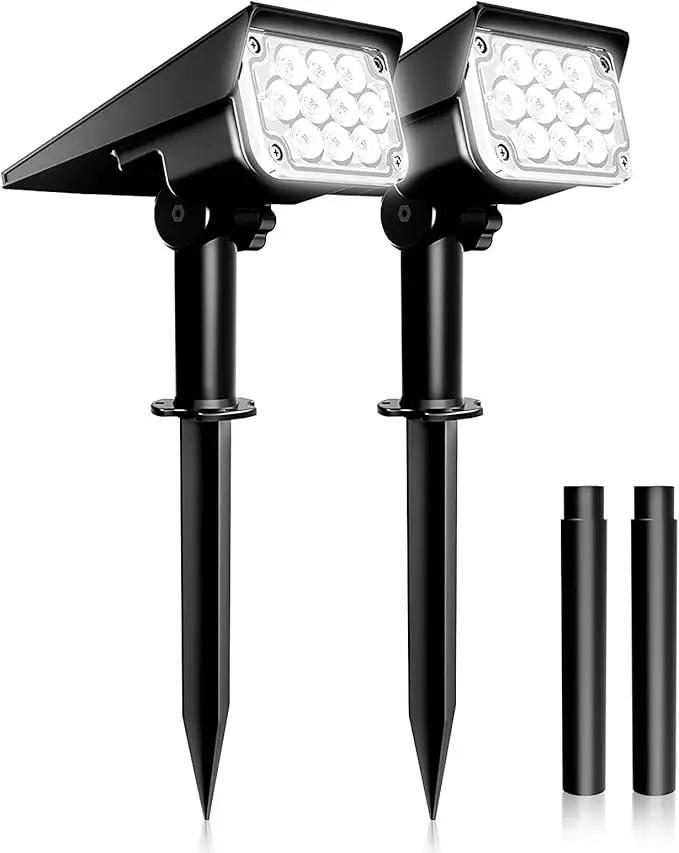 T-SUNUS 20 LED Solar Spotlights, IP65 Waterproof 2-in-1 Outdoor Solar Landscape Light for Yard Garden Driveway Porch Walkway Pool Patio 2 Pack Cold White by GreenHaven Gardens