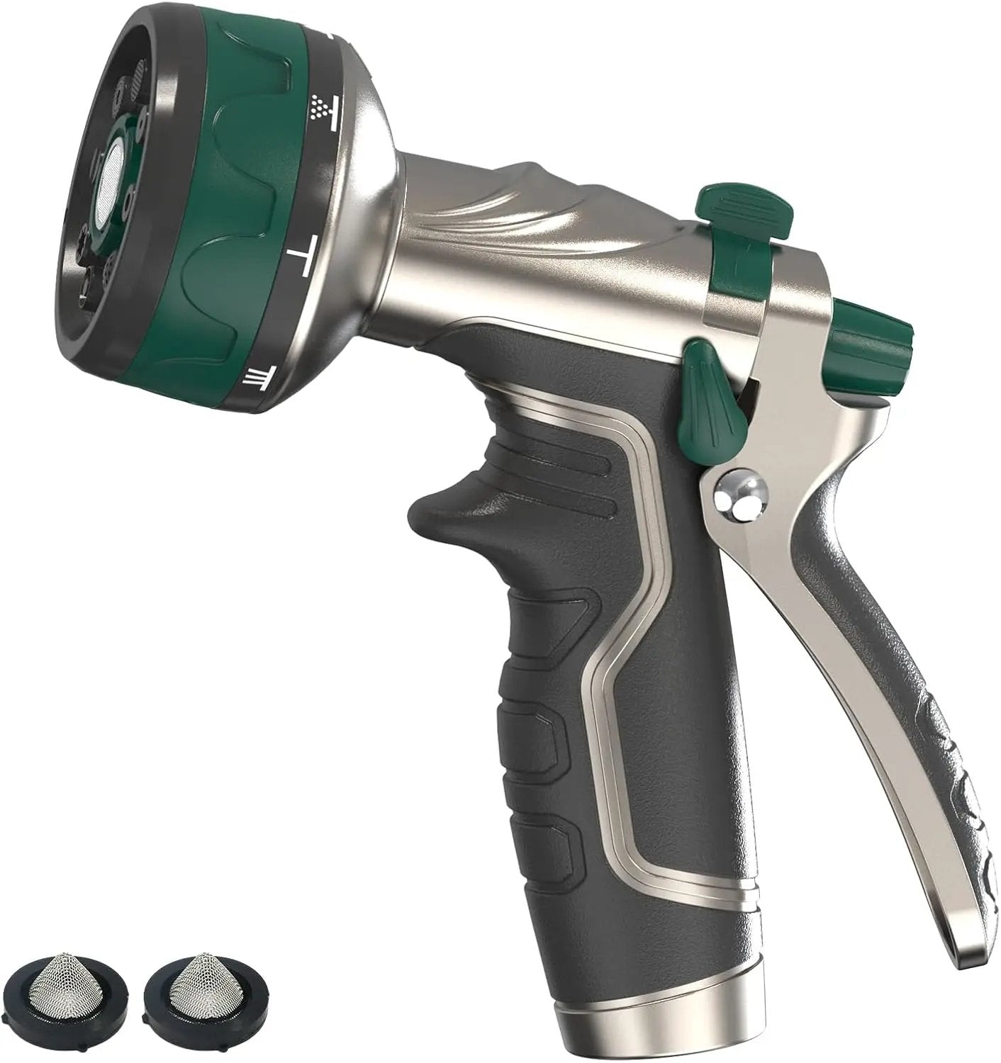 Garden Hose Nozzle, Heavy Duty Metal Water Hose Sprayer Nozzle with 8 Spray Patterns, High Pressure Handheld Nozzle with Flow Control for Lawn & Plant Watering, Car Washing – Forest Green by GreenHaven Gardens