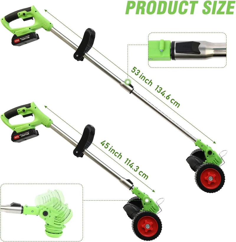 ALSO GO 21V Electric Weed Wacker, Weed Trimmer, Battery Powered Grass Trimmer with 2pcs Batteries, 3 in 1 Cordless Weed Eater with Wheels, Stringless Lightweight Grass Cutter for Lawn Garden Yard by GreenHaven Gardens