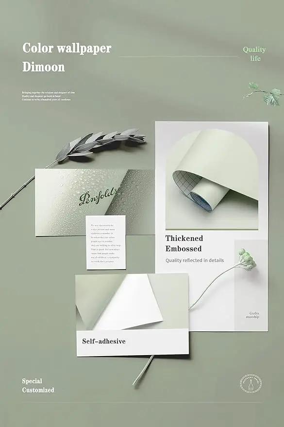 Dimoon 394''x17.7'' Green Peel and Stick Wallpaper Contact Paper Modern Self Adhesive Wall Paper Removable Renter Friendly Textured Solid Color Shelf Cabinet Vinyl Roll (394''x17.7'',Palegreen) by GreenHaven Gardens
