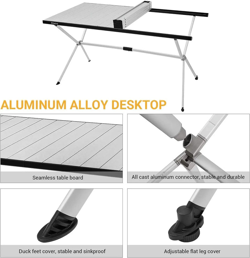 KingCamp Camping Table Roll up Aluminum Folding Table Lightweight Large Portable Foldable Camp Table for Picnic Camping Barbecue Backyard Beach Tailgate Indoor Outdoor, 4-6 Person, Support 176lbs by GreenHaven Gardens