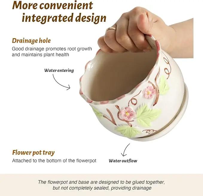 Ceramic Plant Pots with Drainage Holes and Saucers, Round Flower Pots for Indoor Plant, 3.9/5.2/6.7 Inches Small Flower Planters Set of 3 by GreenHaven Gardens