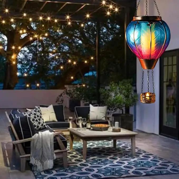Starsoul 2 PC Blue Hot Air Balloon Solar Lantern with Flame Glass Hanging Outdoor Hot Air Balloon Solar Light Waterproof Garden Patio Yard Party Decorations by GreenHaven Gardens