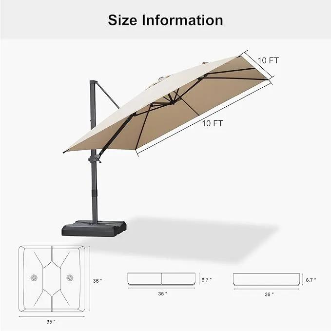 PURPLE LEAF 10' × 10' Patio Cantilever Umbrella with Base Outdoor Square Adjustable Offset Umbrellas with 360-degree Rotation and 8 Heavy Duty Metal Ribs for Garden Deck Pool Beige by GreenHaven Gardens