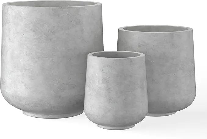 Kante 15.3"+11.6"+8.2" Dia Round Concrete Planter, Large Outdoor Indoor Planter Pots Containers with Drainage Holes and Rubber Plug for Home Garden Patio, Natural Concrete by GreenHaven Gardens