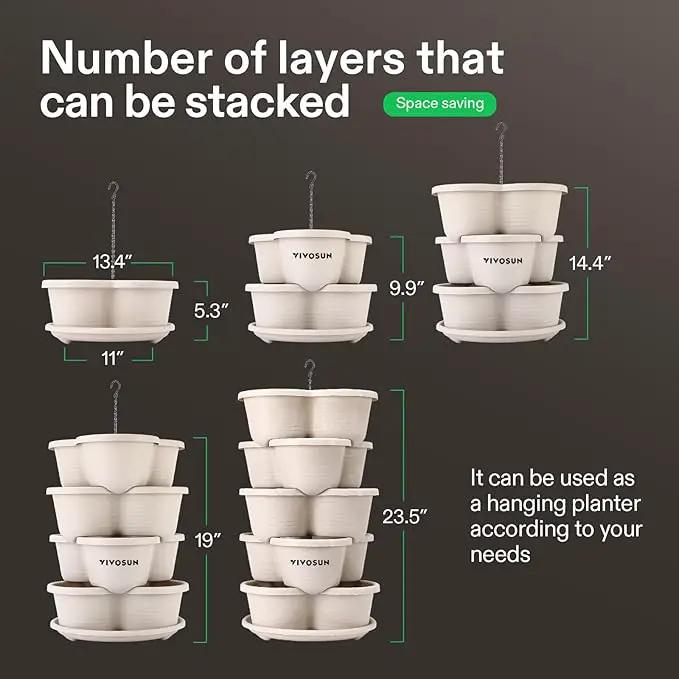 VIVOSUN 5 Tier Vertical Gardening Stackable Planter for Strawberries, Flowers, Herbs, Vegetables, Ivory by GreenHaven Gardens