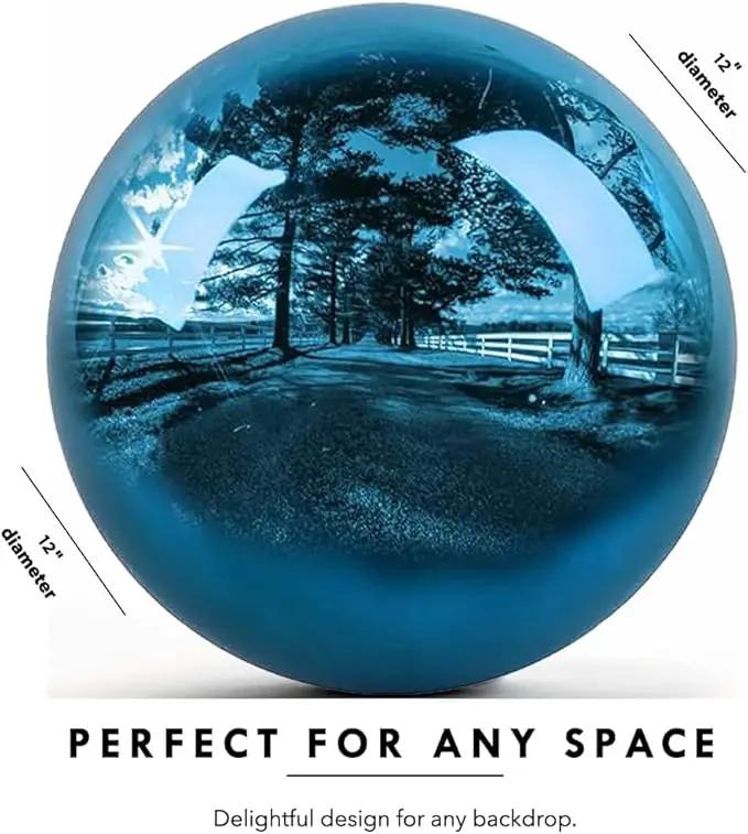 12 Inch Stainless Steel Gazing Globe,v2croft Hollow Ball Mirrored Surface Polished Shiny Sphere,Garden Stainless Steel Gazing Ball for Outdoor Lawn Pond Yard Ornament (Light Blue) by GreenHaven Gardens