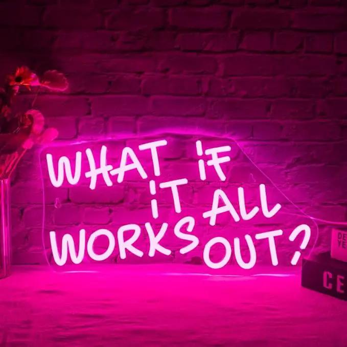 WLHOPE What If It All Works Out Neon Sign Pink Neon Signs for Wall Decor Dimmable Neon Lights LED Sign for Bedroom,Living Room,Bar,Party,Christmas,Birthday Gift by GreenHaven Gardens