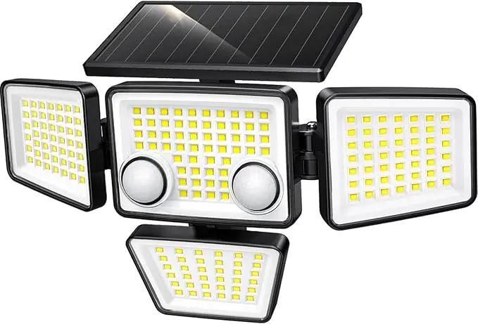 Solar Outdoor Lights - 3000LM 188 LED Motion Sensor Outdoor Lights, 4 Heads IP65 Waterproof Powered Security Flood Lights, 270°Wide Lighting Angle Wall Light with Sensors for Backyard Yard by GreenHaven Gardens