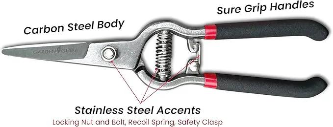 GARDEN GURU Classic Bypass Pruning Shears Clippers – Heavy Duty Forged Steel Garden Pruners – Safety Lock – Non Slip Comfort Grips – Cuts up to 1” Diameter – Professional Bypass Pruners for Gardening by GreenHaven Gardens