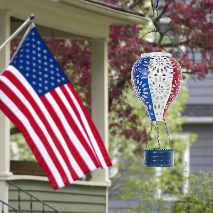 Solar Hot Air Balloon Lantern,Hanging Lantern Outdoor Waterproof Decorative Metal LED Solar Lights for Trees Patio Garden Yard Porch Decor, Flag by GreenHaven Gardens