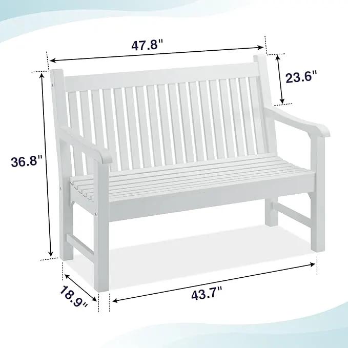 Psilvam 2-Person Poly Lumber Outdoor Bench with 700 Lbs Weight Capacity – Weatherproof Garden Seating for, Balcony Porch & Park, All-Weather Fade-Resistant Patio Furniture (White) by GreenHaven Gardens