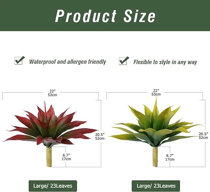 Artificial Agave Plants,Large UV Resistant Fake Agave Planters for Indoor and Outdoor Decorating Tropical Plant Succulents Greenery Indoor Decor (2Pack,22" Yellow) by GreenHaven Gardens