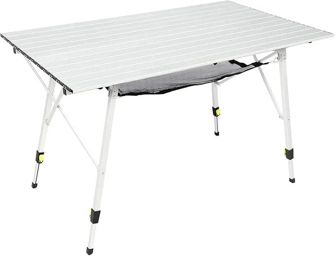 PORTAL Camping Table Portable Foldable with Adjustable Legs, Aluminum Folding Table Roll Up Table with Carrying Bag for Outdoor, Beach, Picnic, Backyards, BBQ and Party, Silver, Big by GreenHaven Gardens