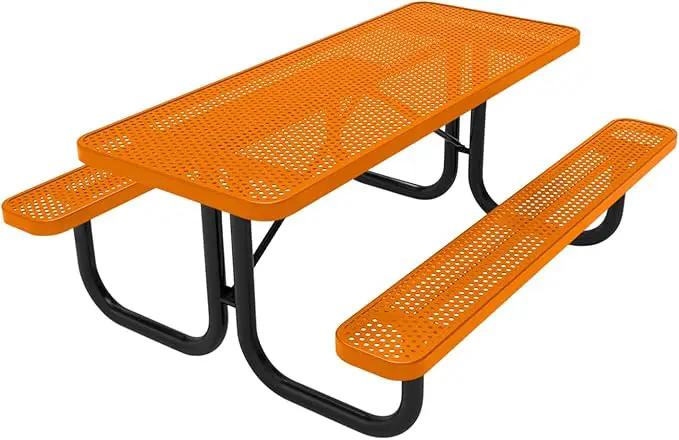 Coated Outdoor Furniture Heavy-Duty Portable Outdoor Picnic Table, Thermoplastic Coated Punched Steel Commercial-Grade Patio Dining Furniture Made in America (6ft Rectangular, Orange) by GreenHaven Gardens