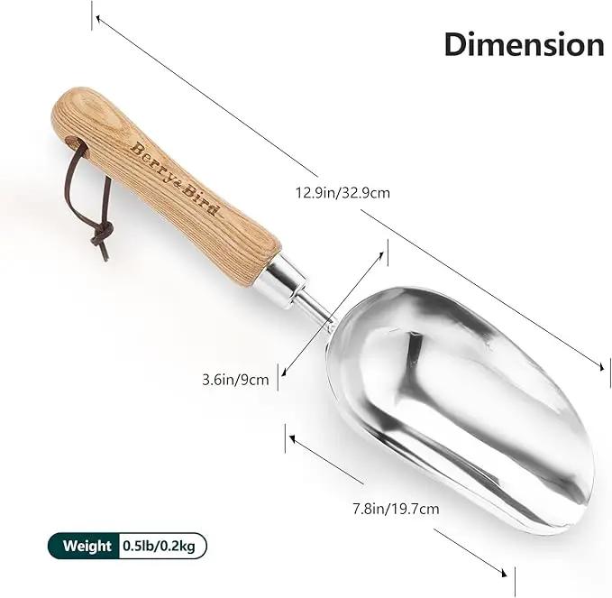Berry&Bird Garden Loose Soil Scoop, Stainless Steel Hand Shovel Spade with Wood Handle Multi Function Gardening Trowel Spoons for Transplanting, Digging, Planting, Cultivation by GreenHaven Gardens
