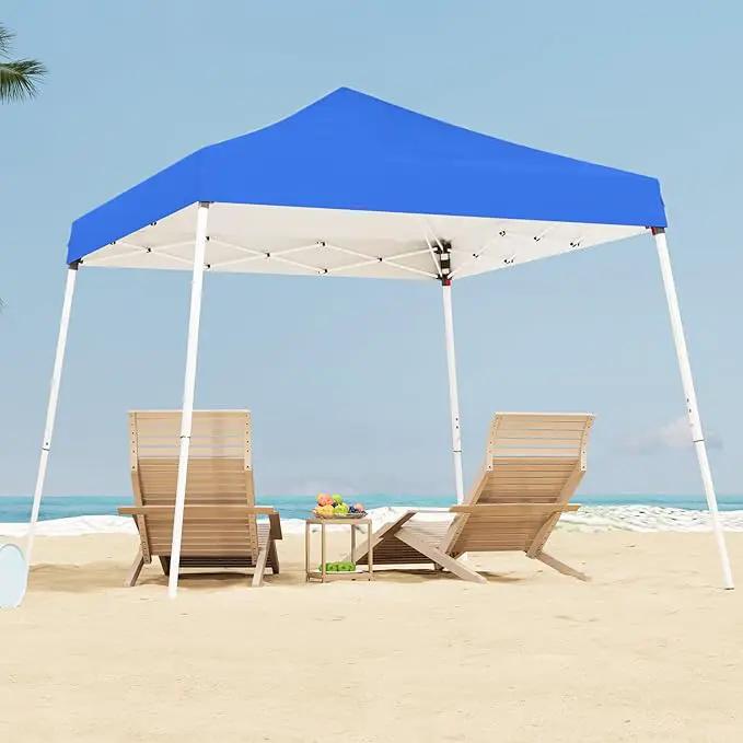 10x10 Pop Up Canopy, 300D Silver Coated Blue Fabric Outdoor Gazebo, Beach Tent Slant Legs with Storage Bag,Easy Up Sun Shade Shelter Tents with 8x8 Top Cover for Patio,Party by GreenHaven Gardens