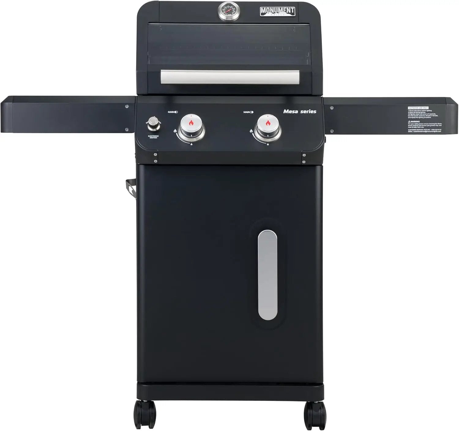Monument Grills 2-Burner Foldable Stainless Steel Liquid Propane Gas Patio Garden Barbecue Grill with Clearview® Lid, Knob Control Mesa220 with BBQ Cover by GreenHaven Gardens