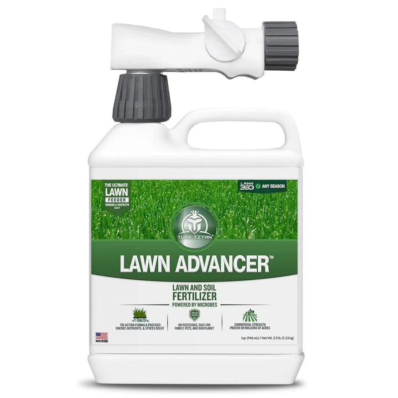 Turf Titan Lawn Advancer – Green Lawn Booster and Lawn Fertilizer (32 oz) – Fast-Acting Hose End Fertilizer Concentrate with Tri-Action Formula – Covers up to 8,000 Sq Ft by GreenHaven Gardens