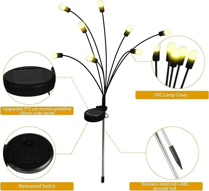 Solar Powered Firefly Lights Outdoor Waterproof 2-Pack, Swaying as Wind Blows, 8 LED Bulbs, Solar Garden Lights, Warm White, Outdoor Decorative Lights for Pathway Yard Patio Decorations by GreenHaven Gardens