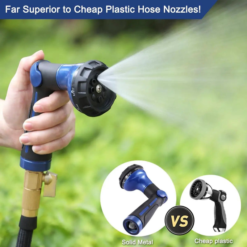 FANHAO Garden Hose Nozzle 100% Heavy Duty Metal Water Hose Sprayer with 8 Spray Patterns, High Pressure Spray Nozzle with Thumb Control, On Off Valve for Watering Plants, Washing Cars & Pets, Blue by GreenHaven Gardens