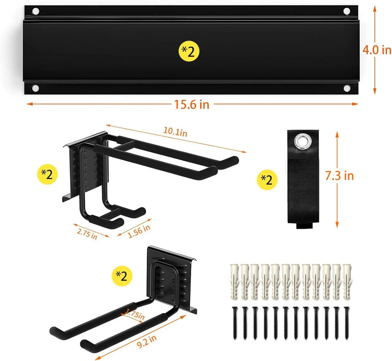 Garage Tool Organizer Wall Mount, Yard Garden Tool Organizer, Adjustable Tool Storage Rack with 4 Heavy Duty Steel Hooks, Max Load 200lbs Garage Organization, Black by GreenHaven Gardens