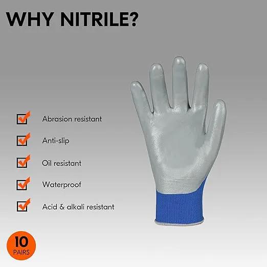 Vgo... 10-Pairs Safety Work Gloves, Gardening Gloves, Non-slip Nitrile coating, Dipping Gloves (Size M, Blue, NT2110) by GreenHaven Gardens