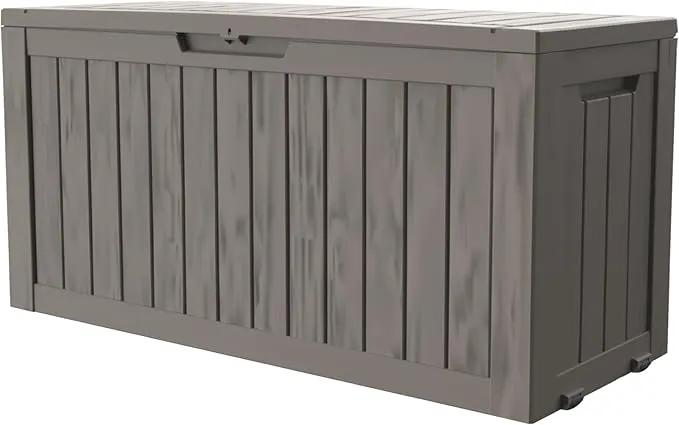 90 Gallon Outdoor Cushion Storage - Waterproof Deck Boxes for Outdoor, Space-Saving Deck Box with Lock for Patio/Pool Accessories, UV-Resistant Resin, Granite Grey by GreenHaven Gardens