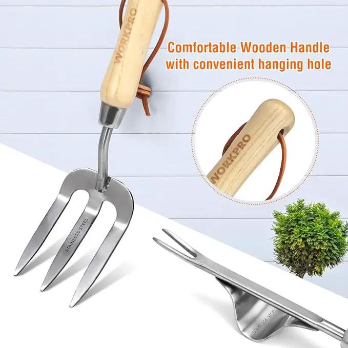 WORKPRO Garden Tools Set, 8 Piece, Stainless Steel Heavy Duty Gardening Tools with Wooden Handle, Including Garden Tote, Gloves, Trowel, Hand Weeder, Cultivator and More-Gardening Gifts For Women Men by GreenHaven Gardens