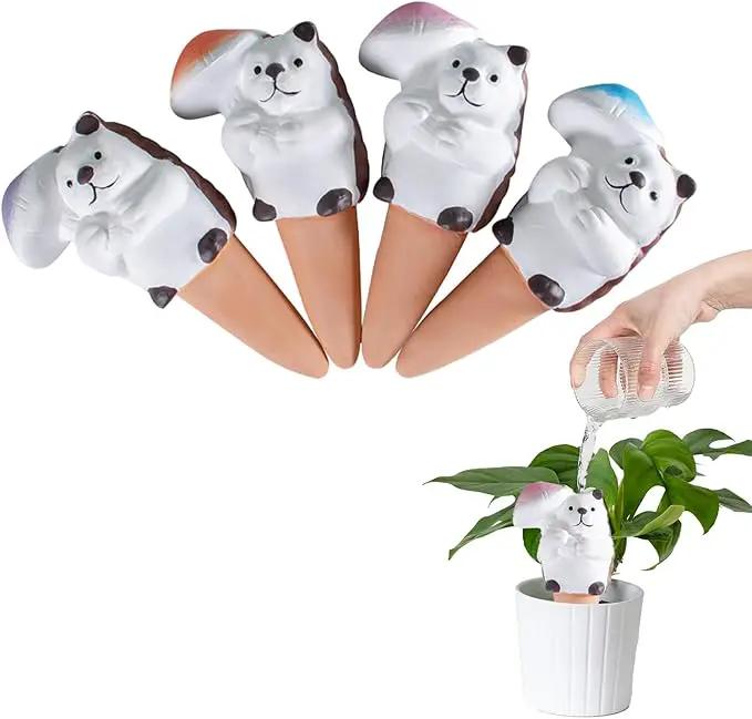 4-Pack Self-Watering Terracotta Spikes for Plants, Automatic Plant Watering Stakes, Keeps Plants Hydrated While You're Away, Ideal for Indoor & Outdoor Use (Hedgehog with Umbrella Design) by GreenHaven Gardens