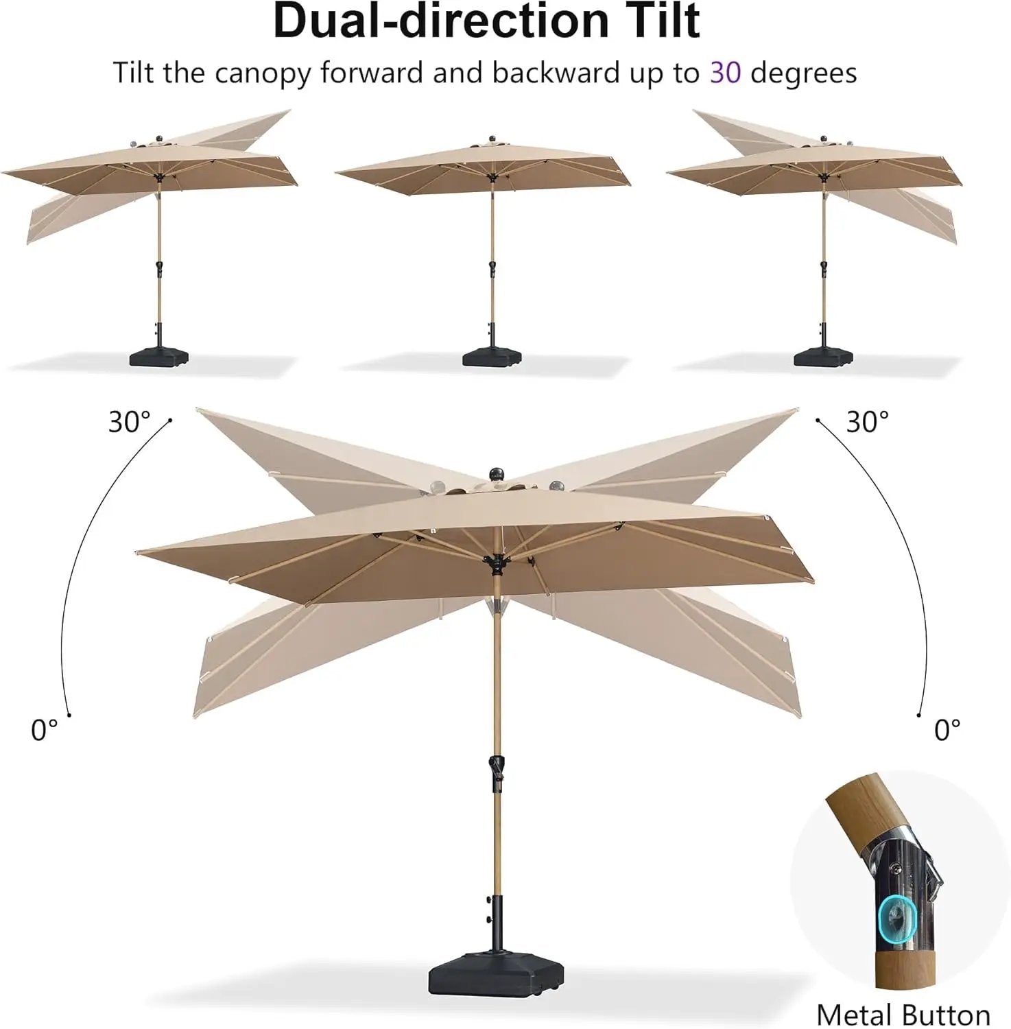 PURPLE LEAF 6' x 9' Patio Umbrella with Base Market Umbrella Rectangular Outdoor Umbrella with Push Button Tilt & Crank and 8 Ribs Aluminum Table Umbrella for Pool Backyard Beach, Taupe by GreenHaven Gardens