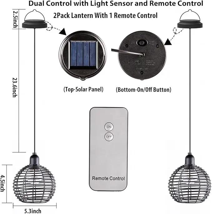 Hanging Solar Lantern Lights Waterproof, Outdoor Chandelier with G50 Warm White LED Bulbs, Black Rattan Globe Shades, Solar Decorative Lights for Patio Tree Pergola Gazebo Porch Garden-2Pack by GreenHaven Gardens