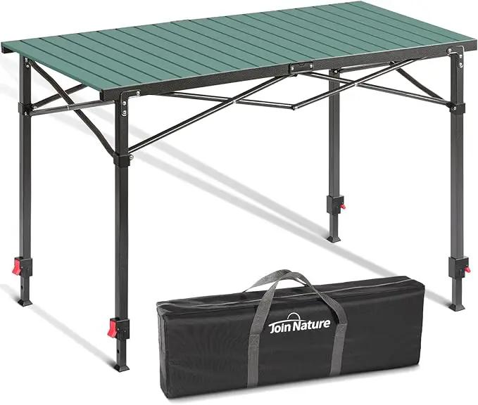 Portable Outdoor Adjustable Height Camping Table, Large for 2-6 Person, Foldable Roll-up Aluminum Camp Table with Carry Bag for Picnic, Camp, Sturdy, Stable, Loads 220 Lbs (Green) by GreenHaven Gardens