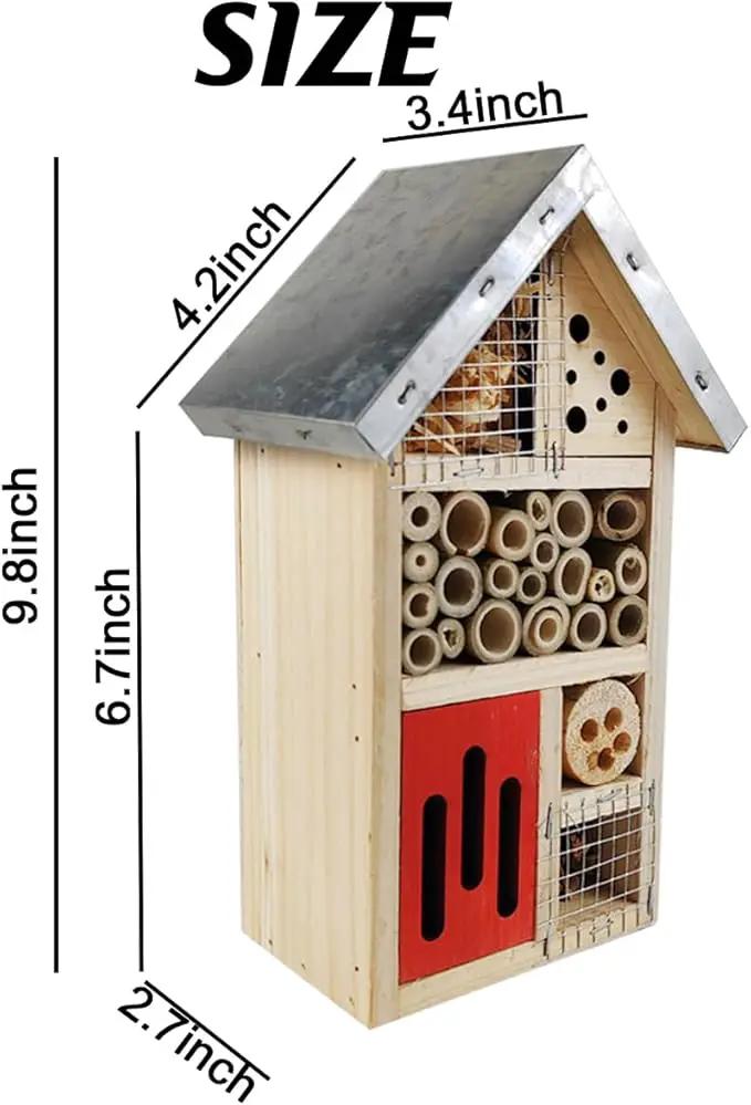 TIHOOD Natural Wooden Hanging Bee House for Gardens Natural Wooden Butterfly Hotel for Bee, Butterfly, Ladybirds, Habitat, Bee Hotel Garden by GreenHaven Gardens