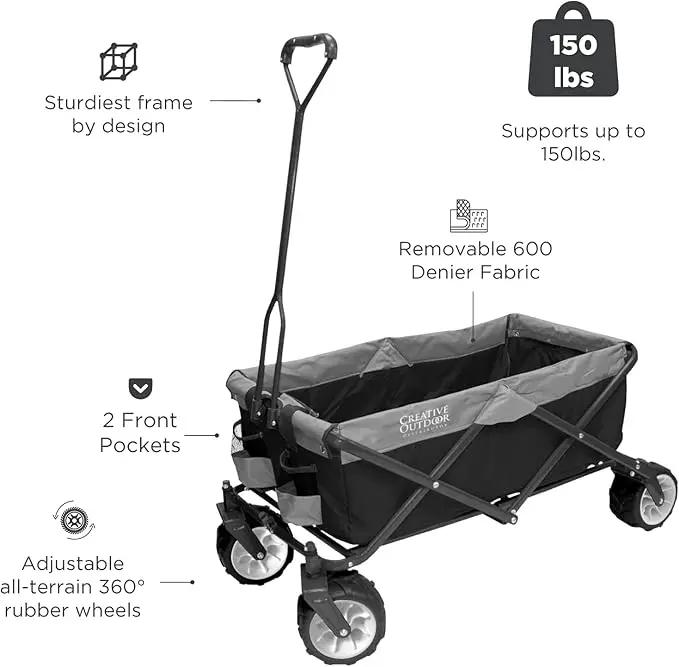 Creative Outdoor Push Pull Hauler Wagon for Kids, 200lbs Weight Capacity, All-Terrain Collapsible and Portable Folding Cart, Beach, Park, Garden, Camping & Tailgate by GreenHaven Gardens