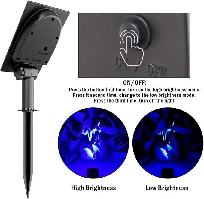 T-SUNUS 2 Pack Solar Landscape Spotlights Blue, Solar Garden Spot Light IP65 Waterproof 9.8ft Cable, 2000mAh Separated Solar Panel, Auto On/Off for Garden Driveway Pathway Pool Area by GreenHaven Gardens