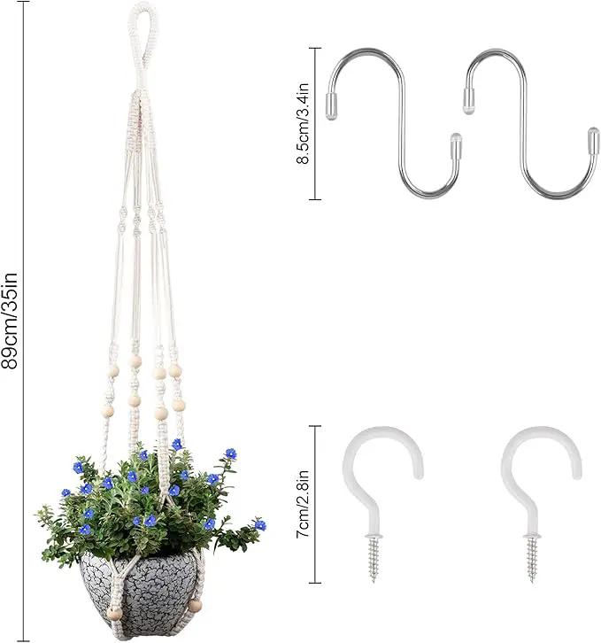 RIFNY Macrame Plant Hanger for 5 to 10 Inch Plant Pots, 35 Inch Indoor Handmade Woven Rope Hanger Kits with Hooks and Wood Beads, Hanging Planter Basket Holder for Boho Home Decor (White, 3 Pack) by GreenHaven Gardens