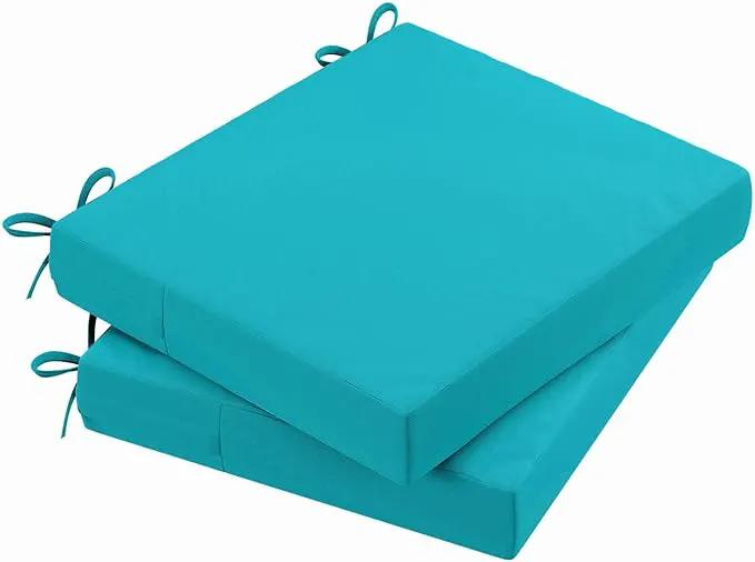 AAAAAcessories Outdoor Seat Cushions for Chairs, Waterproof, Fade-Resistant Patio Furniture Replacement Cushions, 20" x 18" x 3", Set of 2, Turquoise Blue by GreenHaven Gardens