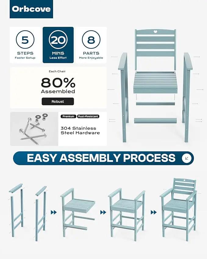 5-Piece Bar Height Outdoor Table and Chairs Set, HDPE Wood Grain Patio Bar Table and Chairs with Heart Cutout Design, Weather-Resistant Bar Height Furniture for Deck, Porch, Pool (Light Blue) by GreenHaven Gardens