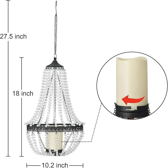 Hanging Candle Lantern, 27” Battery Operated Modern Clear Acrylic Crystal Chandeliers with Flickering Yellow Led Candle Light S Hooks for Garden, Backyard, Gazebo, Room Indoor Outdoor Decor by GreenHaven Gardens