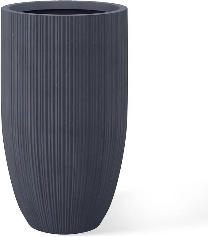 Kante 24 Inch Tall Round Concrete Planter, Large Indoor Outdoor Plant Pots with Drainage Hole and Rubber Plug, Modern Decorative Garden Pots for Home Patio Porch, Textured Charcoal by GreenHaven Gardens