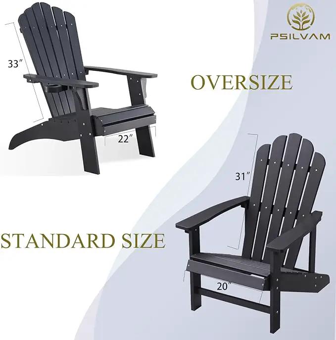 Psilvam Classic Adirondack Chair, Standard-Sized Poly Lumber Fire Pit Chair, 350Lbs Support Weather Resistant Patio Chairs for Garden, Party, Beach(Black) by GreenHaven Gardens