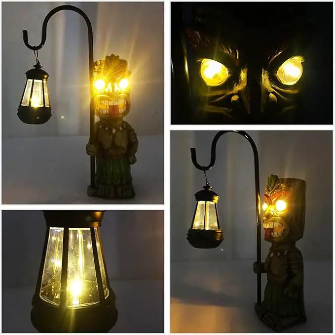 16.7" H Tiki Decor Garden Statue,Large Lantern Tiki Figurine with Solar Lights,Hawaiian Tiki Man Outdoor Patio Yard Lawn Bar Party Beach Pool Pond Halloween Christmas Decoration Ornament Gifts by GreenHaven Gardens