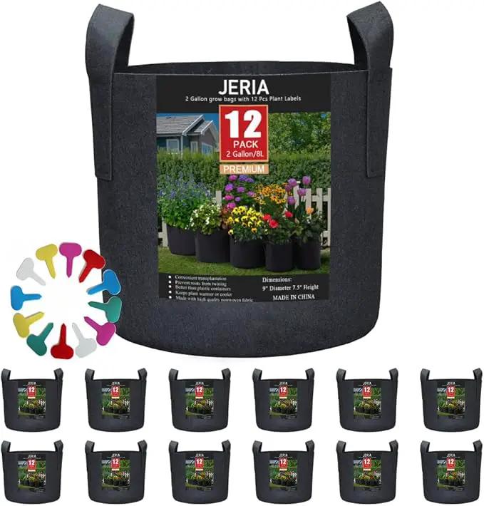 JERIA 12-Pack 2 Gallon, Vegetable/Flower/Plant Grow Bags, Aeration Fabric Pots with Handles (Black), Come with 12 Pcs Plant Labels by GreenHaven Gardens