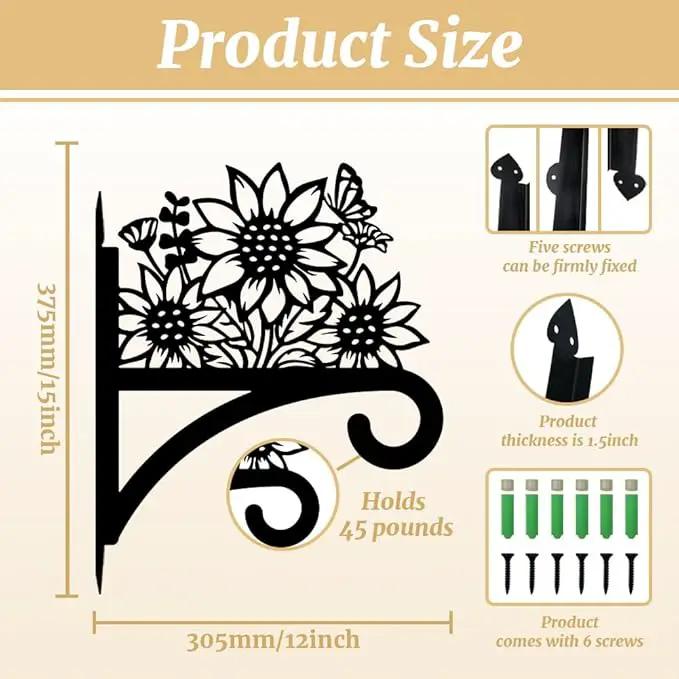 Peacoblue Iron Plant Hangers Hooks for Outdoor Indoor Hanging Plants Flower Fern Pots Lantern Bird Feeder Wind Chimes, 12"x15" Weather Resistant Metal Wall Holder for Porch Garden Farmhouse(Sunflower) by GreenHaven Gardens