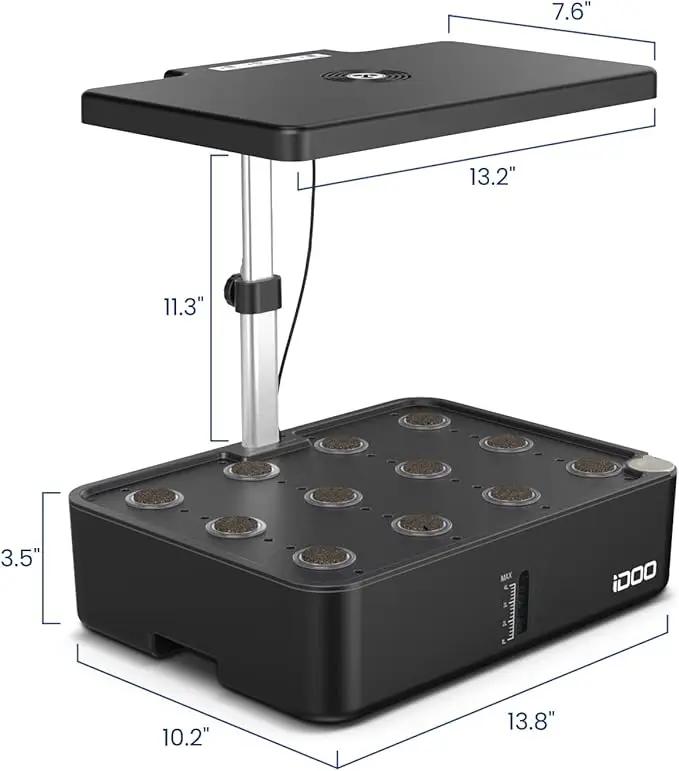 iDOO Hydroponics Growing System Kit 12Pods, Gardening Gifts for Women Mom, Indoor Herb Garden with LED Grow Light, Built-in Fan, Auto-Timer, Adjustable Height Up to 11.3", 12Pods-Black by GreenHaven Gardens