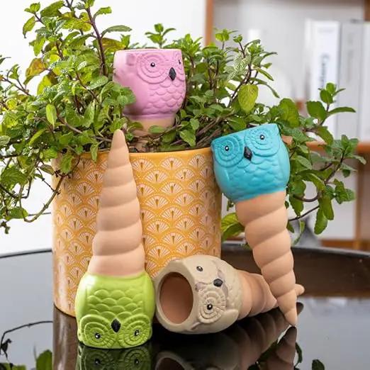 4 Pack Plant Watering Devices, Owl Shape Terracotta Watering Spikes, Vacation Self Watering Planter Insert, Automatic Plant Waterer for Indoor Outdoor Plants by GreenHaven Gardens