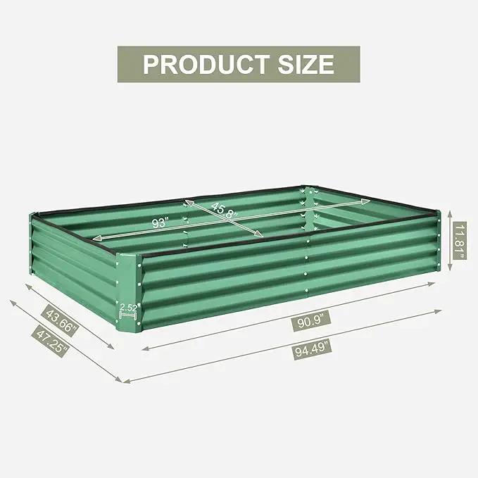 Domi Galvanized Raised Garden Bed, 8x4x1Ft Thickening Metal Planter Box for Vegetables Bottomless for Backyard Outdoor, 1" Deep w/ 228 Gallon Capacity - Green by GreenHaven Gardens