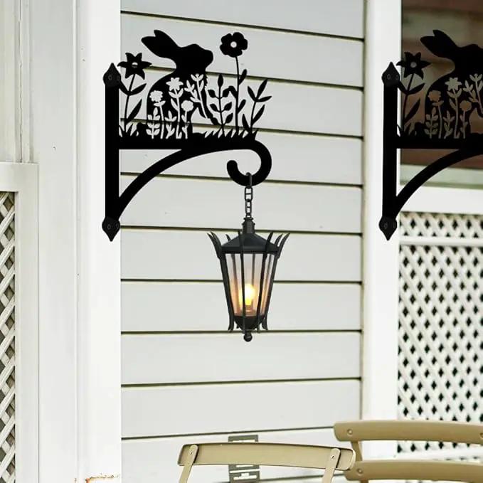 Peacoblue Iron Plant Hangers Hooks for Outdoor Indoor Hanging Plants Flower Fern Pots, Lantern, Bird Feeder, Wind Chimes, 12”x14” Weather Resistant Metal Wall Holder for Porch Garden Farmhouse(Rabbit) by GreenHaven Gardens